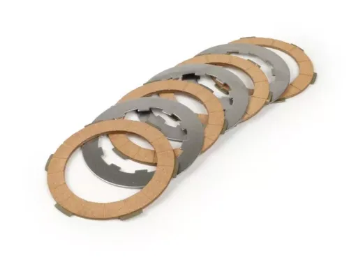 koppelingsfrictieplaten set incl. stalen platen  BGM original  lambretta li, lis, sx, tv (serie 2 3), dl, gp   4 frictieplaten