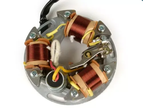 ontsteking  BGM originele stator (puntset ontsteking, 5 kabels, 6v)  vespa sprint150 (vlb1t), ts125 (vnl3t), gt125 (vnl2t), gtr125 (vnl2t), super, gl150 (vla1t)   voor voertuigen zonder richtingaanwijzers, zonder accu