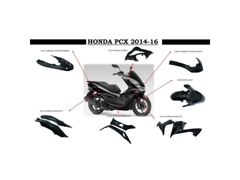 Kappenset Honda PCX 125 2014 > 2016 - Glans zwart - 11 delig