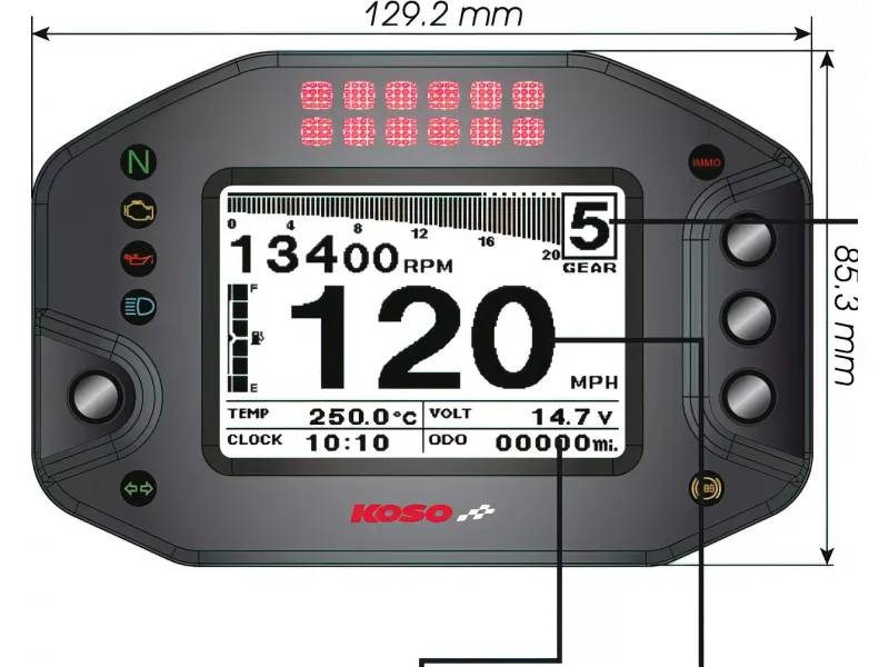 Snelheidsmeter  Multifunctionele Koso RS2