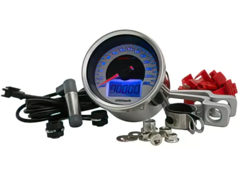 Snelheidsmeter Koso Analoog Chroom Chroom Wijzerplaat / Blauwe Verlichting / 0-260 Km/h