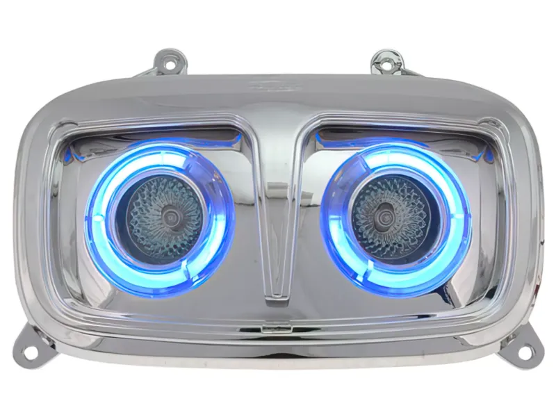 Twee Koplamp BM Style MBK Booster / BW'S 2004 Chroom/Neon Blauw
