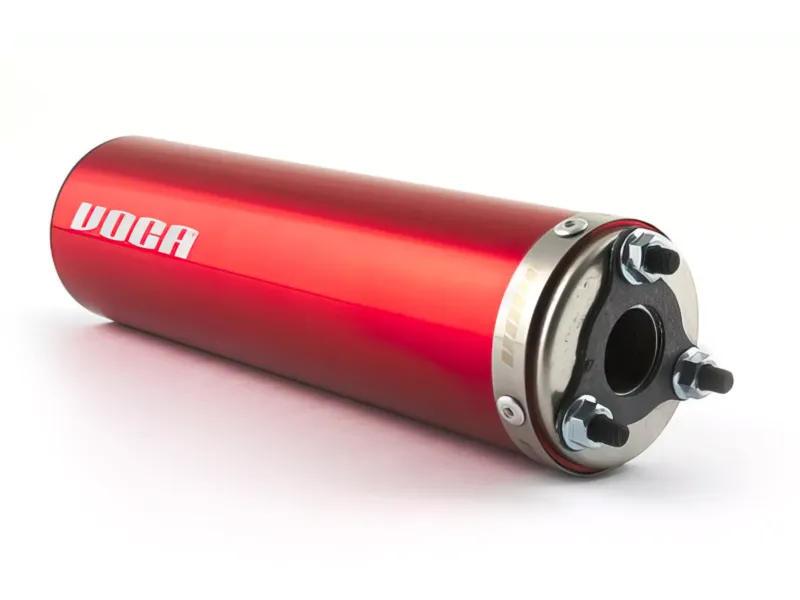Voca RacingUitlaat 50/70CC Chroom / Rode Geluiddemper (CE) Minarelli AM6