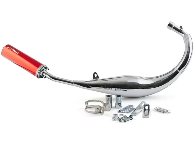 Voca RacingUitlaat 50/70CC Chroom / Rode Geluiddemper (CE) Minarelli AM6