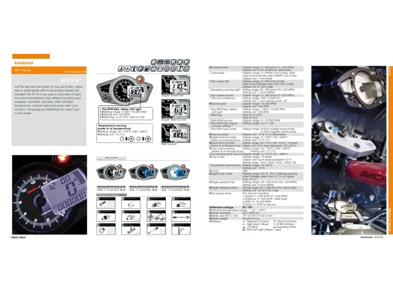 Snelheidsmeter / Tachometer Koso Digital RX1N-R Zwart Gezicht, Blauwe Verlichting / Street-Legal