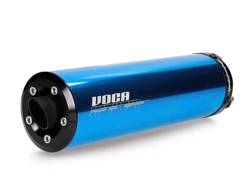 Voca Uitlaat 50/70CC Chroom / Blauw Aluminum Geluiddemper (CE) Derbi Senda Euro 2 / Euro 3