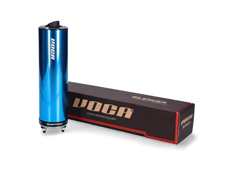 Voca Uitlaat 50/70CC Chroom / Blauw Aluminum Geluiddemper (CE) Derbi Senda Euro 2 / Euro 3
