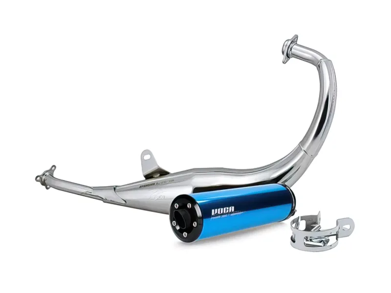 Voca Uitlaat 50/70CC Chroom / Blauw Aluminum Geluiddemper (CE) Derbi Senda Euro 2 / Euro 3