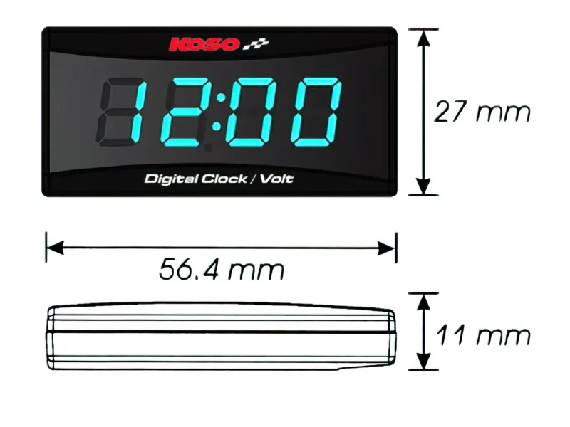 Tijd / Voltmeter Koso Mini Led  Zwart