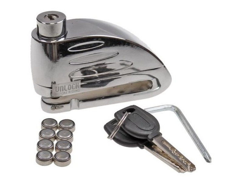 Schijfremslot Scooter - Chroom (met alarm)