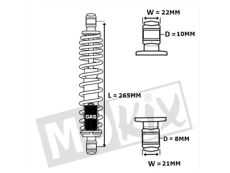 Schokbreker Gas Peugeot Speedfigth 2 voor (L 265mm)