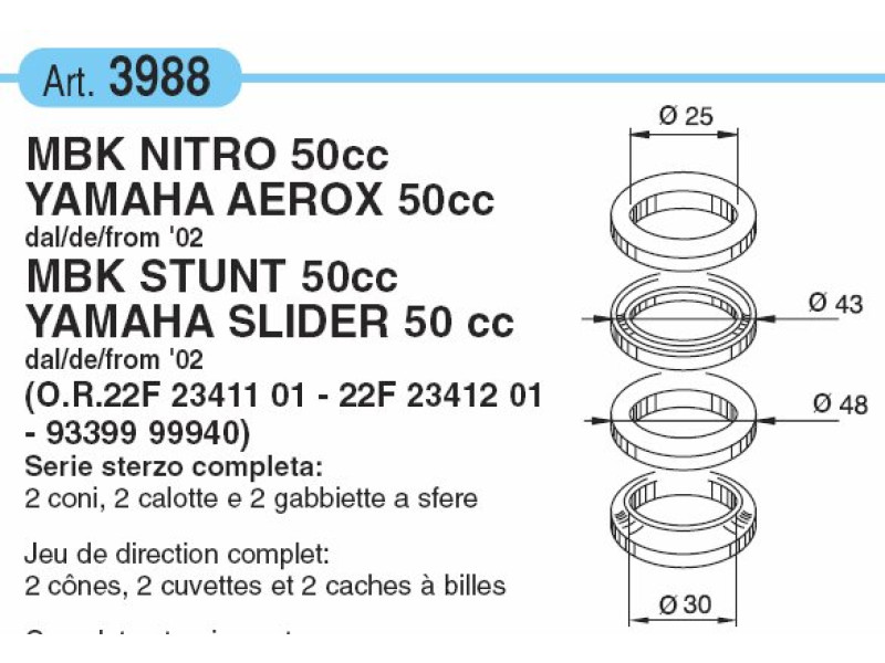 Balhoofdset Yamaha Aerox, Neo's en BW's vanaf 2002 (30mm)