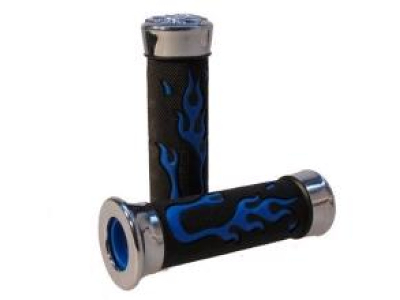 Handvatset Flame - Custom zwart, blauw en chrome