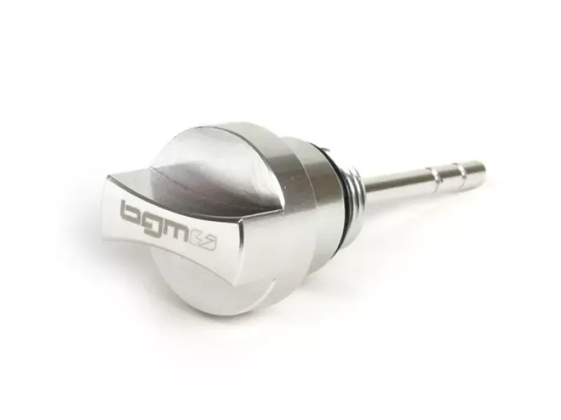 olievuldop met peilstok  BGM pro, motorolie  piaggio leader/quasar   vespa et4, lx, lxv, s, gt, gts, gtv, gtl 125 300cc   geanodiseerd zilver