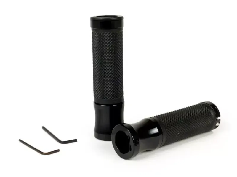 Paar Handvatten (paar) MOTO NOSTRA Alu Rub Ruitpatroon Vespa GT, GTL, GTS 125-200-250-300cc Ø 22,5-24mm, l=128mm Zwart