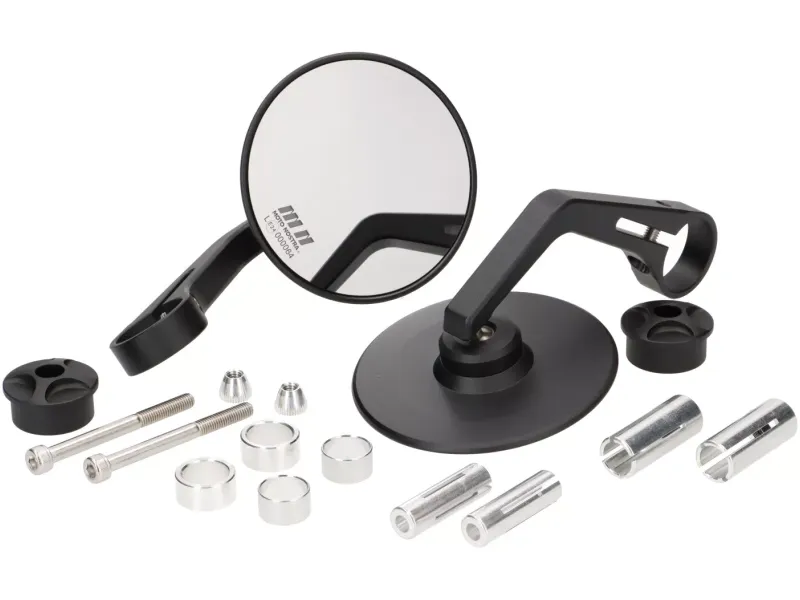 Paar Spiegels MOTO NOSTRA 1407 Aluminium CNC Ø=95mm Rond Stuuruiteinden Mat Zwart