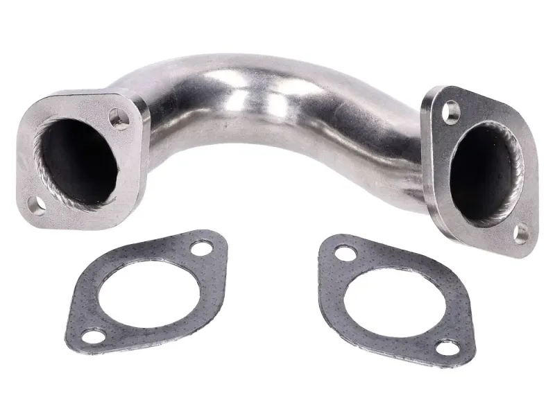 RVS uitlaatbocht  35mm voor Gilera Runner, Piaggio Hexagon, TPH, SKR, Italjet Dragster 125-180 2T