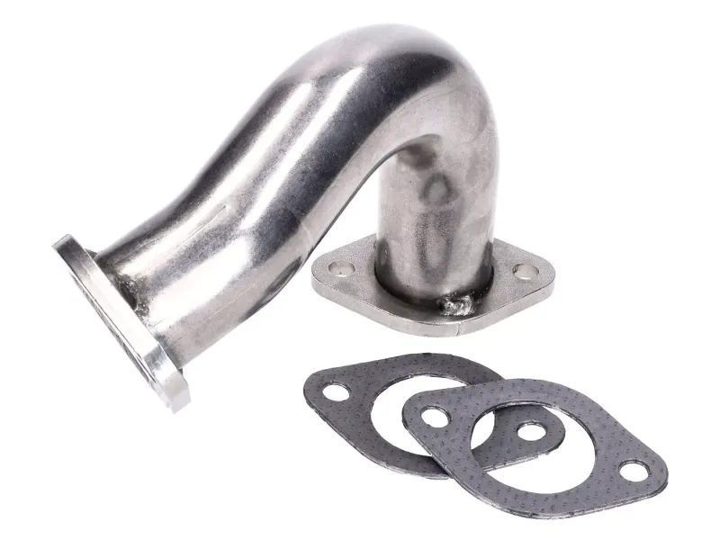 RVS uitlaatbocht  35mm voor Gilera Runner, Piaggio Hexagon, TPH, SKR, Italjet Dragster 125-180 2T