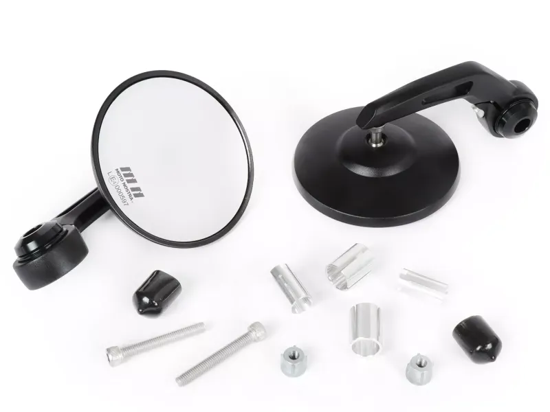 Spiegelset MOTO NOSTRA 1400- Stuuruiteinden Aluminium- Ø=95mm- Mat Zwart Geanodiseerd- E Gemarkeerd