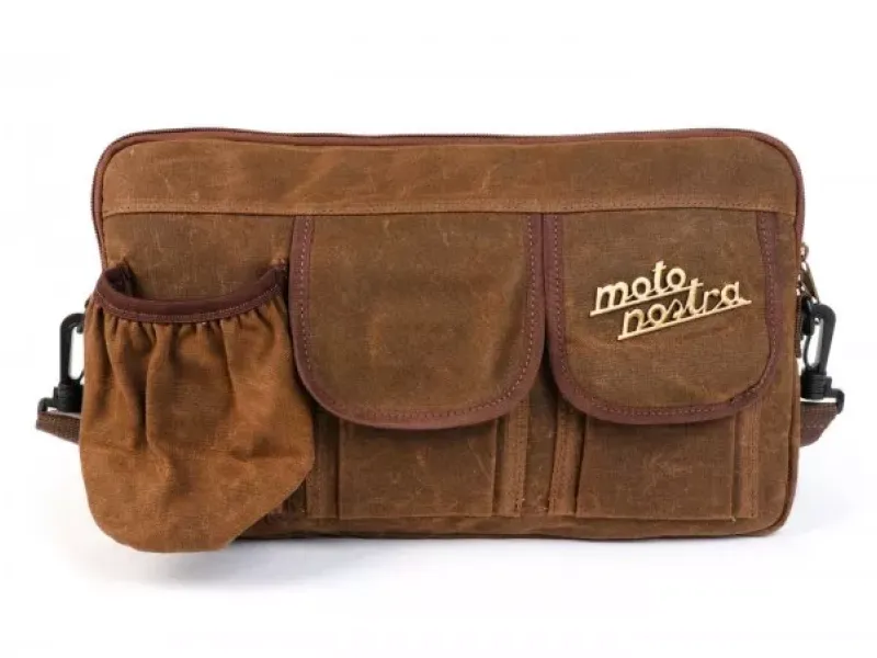 Tas Voor Bagageruimteklep (Incl. Bekerhouder) Moto Nostra Classic Waxed Canvas Geschikt Voor b.v. Vespa Lambretta Gtv Gts Hpe Supertech Touring  Bruin
