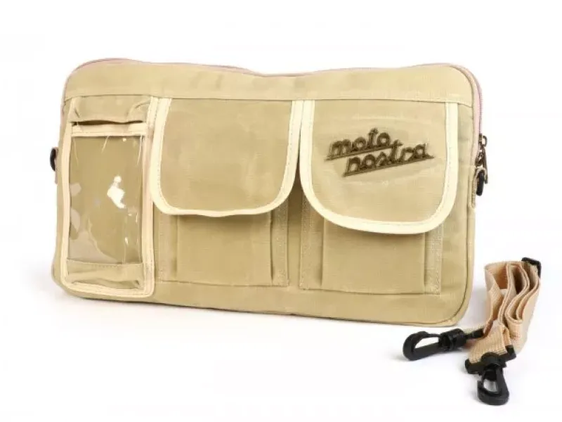 Tas Voor Bagageruimteklep (Incl. Gsm Hoesje (Tot 6,2 Inch Bijv. IPhone 11) Moto Nostra Classic Waxed Canvas Geschikt Voor B.V. Vespa Lambretta Gtv Gts Hpe Supertech Touring  Beige