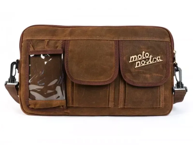 Tas Voor Bagageruimteklep (Incl. Gsm Hoesje (Tot 6,2 Inch Bijv. IPhone 11) Moto Nostra Classic Waxed Canvas Geschikt Voor B.V. Vespa Lambretta Gtv Gts Hpe Supertech Touring  Bruin