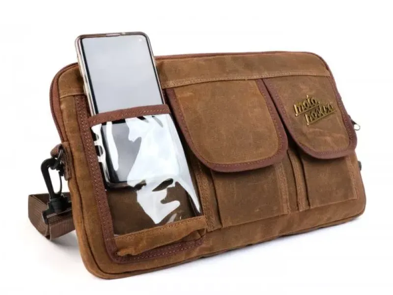 Tas Voor Bagageruimteklep (Incl. Gsm Hoesje (Tot 6,2 Inch Bijv. IPhone 11) Moto Nostra Classic Waxed Canvas Geschikt Voor B.V. Vespa Lambretta Gtv Gts Hpe Supertech Touring  Bruin
