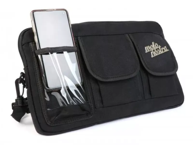 Tas Voor Bagageruimteklep (Incl. Gsm Hoesje (Tot 6,2 Inch Bijv. IPhone 11) Moto Nostra Classic Waxed Canvas  Geschikt Voor b.v. Vespa Lambretta Gtv Gts Hpe Supertech Touring  Zwart