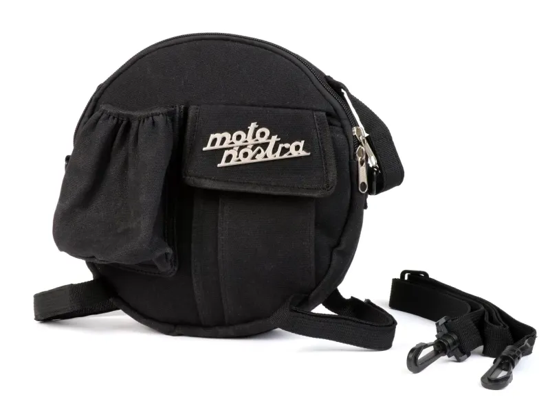 Tas Voor Reservewielhouder (incl. Bekerhoud MOTO NOSTRA Classic 'Waxed Canvas' Geschikt Voor b.v. Vespa, Lambretta Zwart