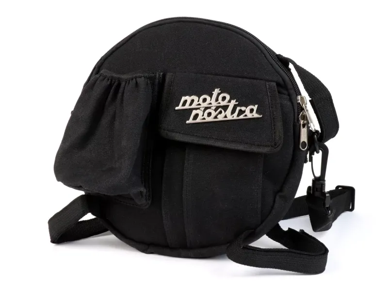 Tas Voor Reservewielhouder (incl. Bekerhoud MOTO NOSTRA Classic 'Waxed Canvas' Geschikt Voor b.v. Vespa, Lambretta Zwart