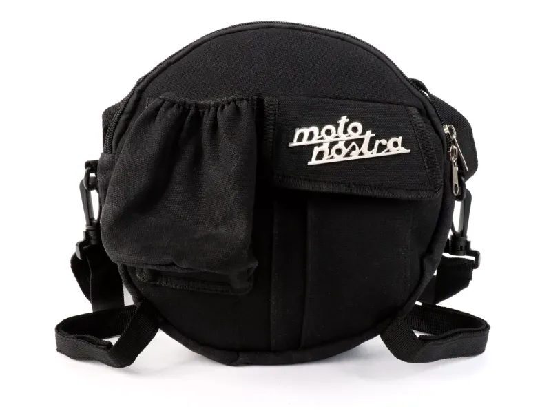 Tas Voor Reservewielhouder (incl. Bekerhoud MOTO NOSTRA Classic 'Waxed Canvas' Geschikt Voor b.v. Vespa, Lambretta Zwart