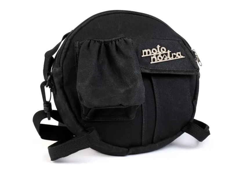 Tas Voor Reservewielhouder (incl. Bekerhoud MOTO NOSTRA Classic 'Waxed Canvas' Geschikt Voor b.v. Vespa, Lambretta Zwart