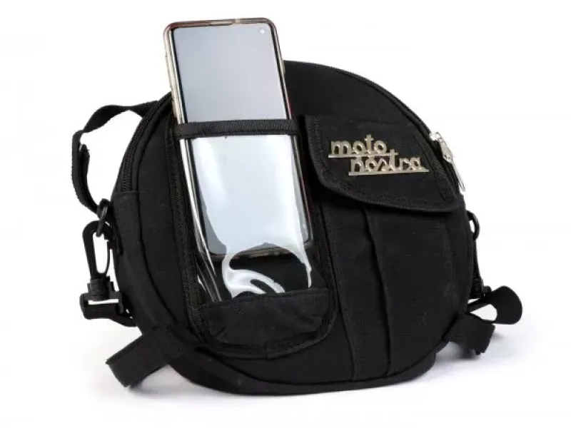 Tas Voor Reservewielhouder (Incl. Gsm-Hoesje (Tot 6,2 Inch, Bijv. IPhone 11) Moto Nostra Classic Waxed Canvas Geschikt Voor B V Vespa Lambretta  Zwart