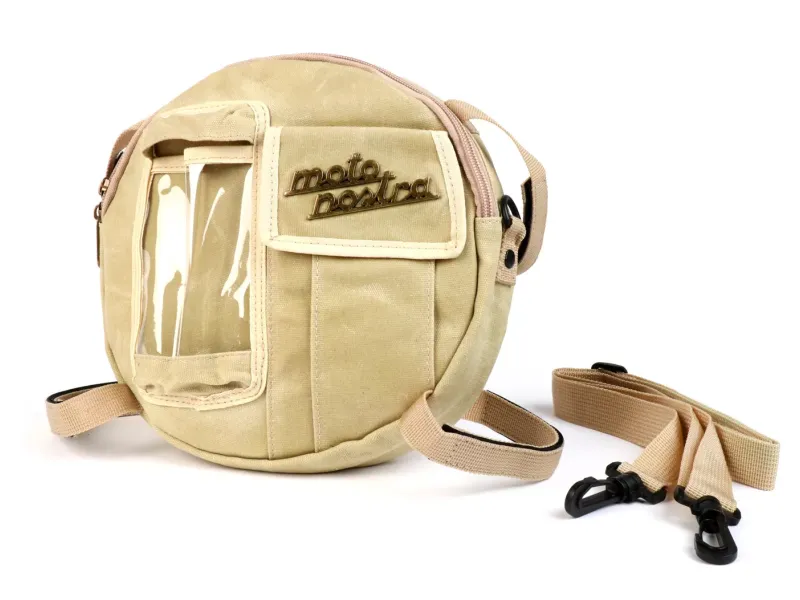 Tas Voor Reservewielhouder incl. GSM Hoesje Tot 6,2 Inch, bijv. iPhone 11)) MOTO NOSTRA Classic 'Waxed Canvas' Geschikt Voor b.v. Vespa, Lambretta Beige