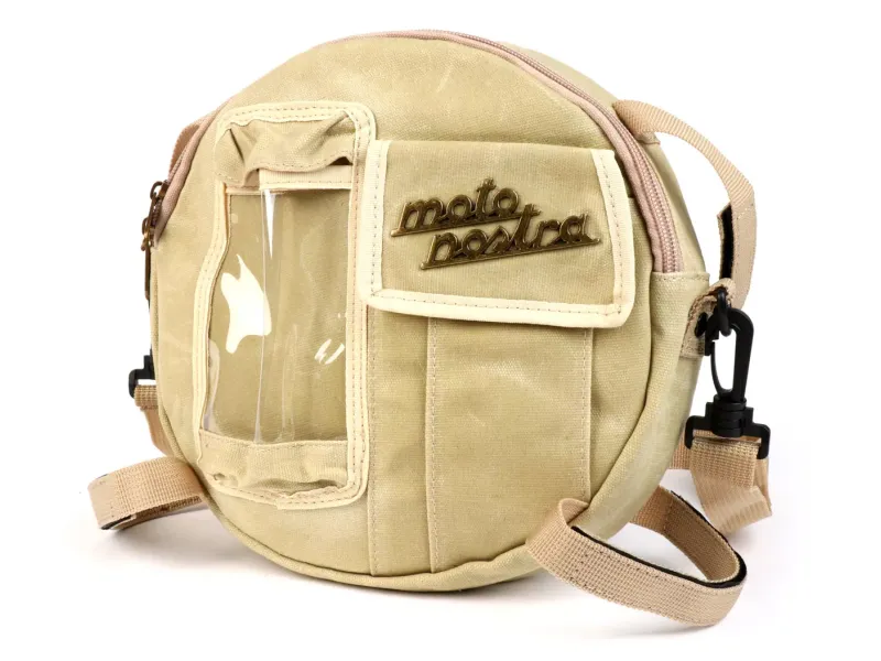 Tas Voor Reservewielhouder incl. GSM Hoesje Tot 6,2 Inch, bijv. iPhone 11)) MOTO NOSTRA Classic 'Waxed Canvas' Geschikt Voor b.v. Vespa, Lambretta Beige