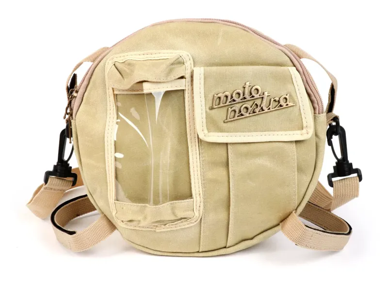 Tas Voor Reservewielhouder incl. GSM Hoesje Tot 6,2 Inch, bijv. iPhone 11)) MOTO NOSTRA Classic 'Waxed Canvas' Geschikt Voor b.v. Vespa, Lambretta Beige