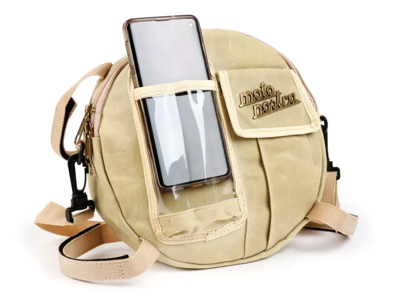 Tas Voor Reservewielhouder incl. GSM Hoesje Tot 6,2 Inch, bijv. iPhone 11)) MOTO NOSTRA Classic 'Waxed Canvas' Geschikt Voor b.v. Vespa, Lambretta Beige