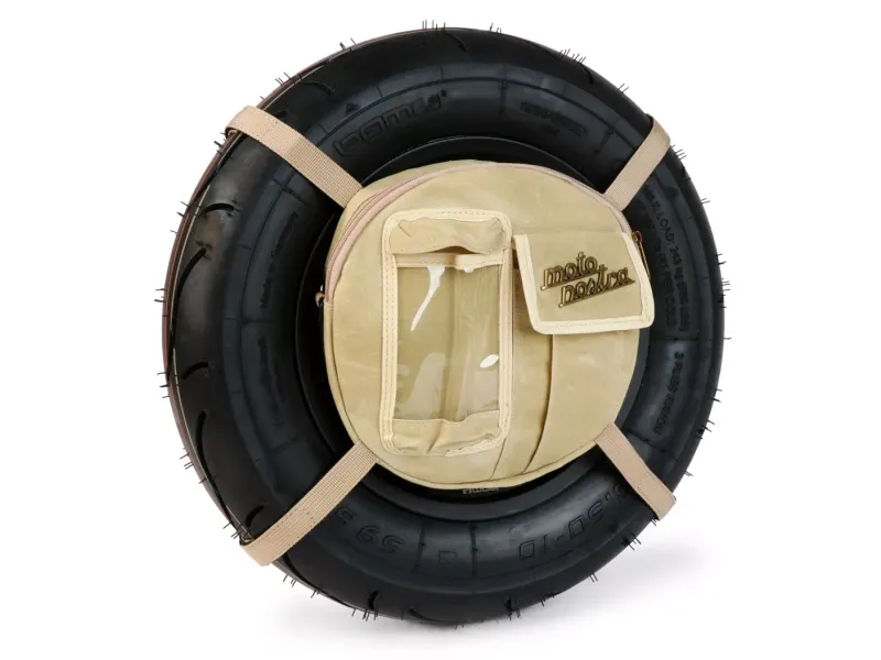 Tas Voor Reservewielhouder incl. GSM Hoesje Tot 6,2 Inch, bijv. iPhone 11)) MOTO NOSTRA Classic 'Waxed Canvas' Geschikt Voor b.v. Vespa, Lambretta Beige