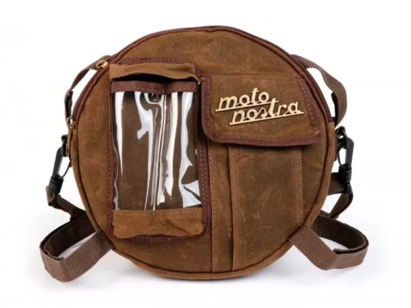Tas Voor Reservewielhouder (Incl. Gsm Hoesje (Tot 6 2 Inch Bijv IPhone 11) Moto Nostra Classic Waxed Canvas Geschikt Voor B.V Vespa Lambretta  Bruin