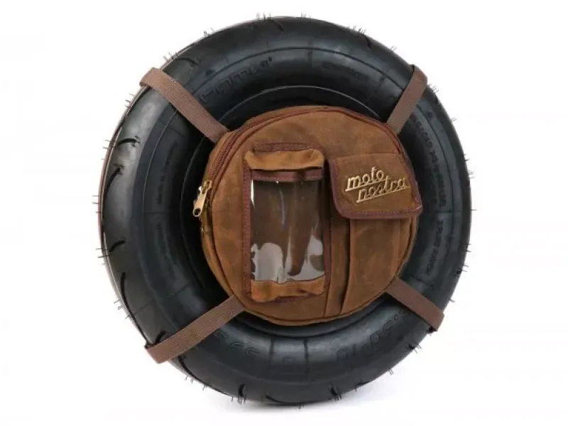 Tas Voor Reservewielhouder (Incl. Gsm Hoesje (Tot 6 2 Inch Bijv IPhone 11) Moto Nostra Classic Waxed Canvas Geschikt Voor B.V Vespa Lambretta  Bruin