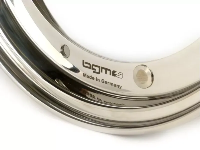 velg  BGM pro 2.10 10 inch  vespa (type px)   vespa smallframe v50, 50n, special, pv, et3, pk50 125 (s/xl/xl2), largeframe px, t5, sprint, rally, gt/ gtr, lml star, deluxe   roestvrij staal, gepolijst