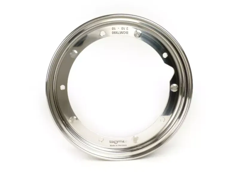 velg  BGM pro 2.10 10 inch  vespa (type px)   vespa smallframe v50, 50n, special, pv, et3, pk50 125 (s/xl/xl2), largeframe px, t5, sprint, rally, gt/ gtr, lml star, deluxe   roestvrij staal, gepolijst