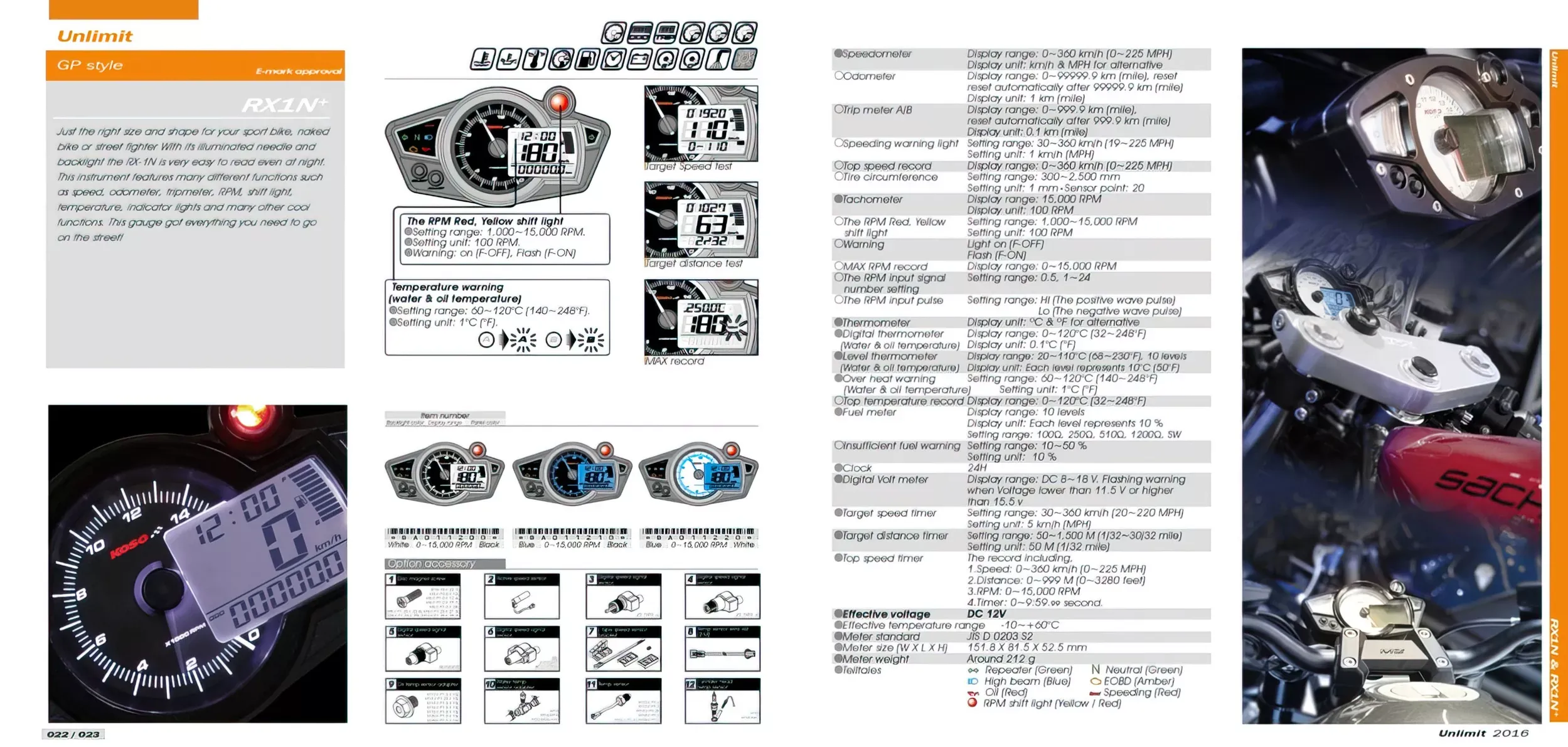 Snelheidsmeter / Tachometer Koso Digital RX1N-R Zwart Gezicht, Blauwe Verlichting / Street-Legal