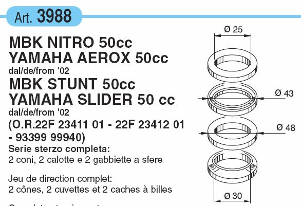 Balhoofdset Yamaha Aerox, Neo's en BW's vanaf 2002 (30mm)