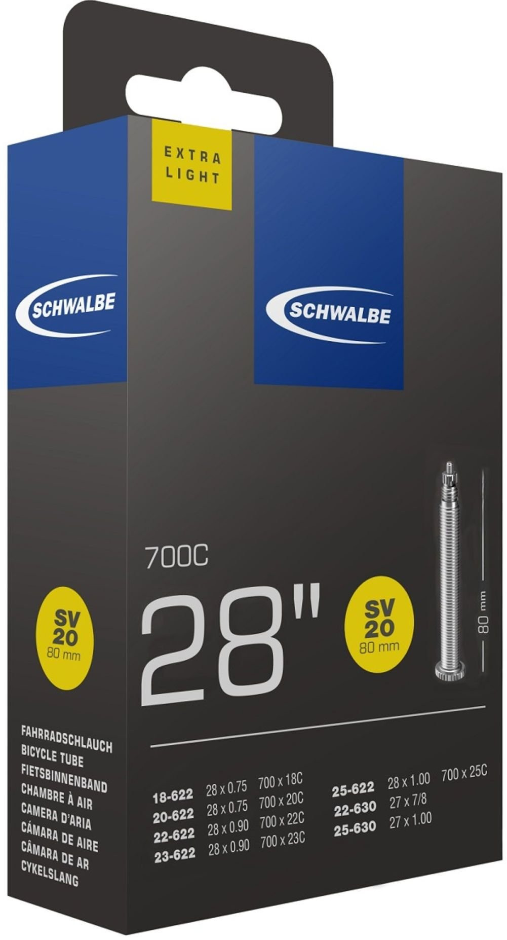 Binnenband Schwalbe Extra Light SV20 28-18/25-622/630 - 80mm Ventiel