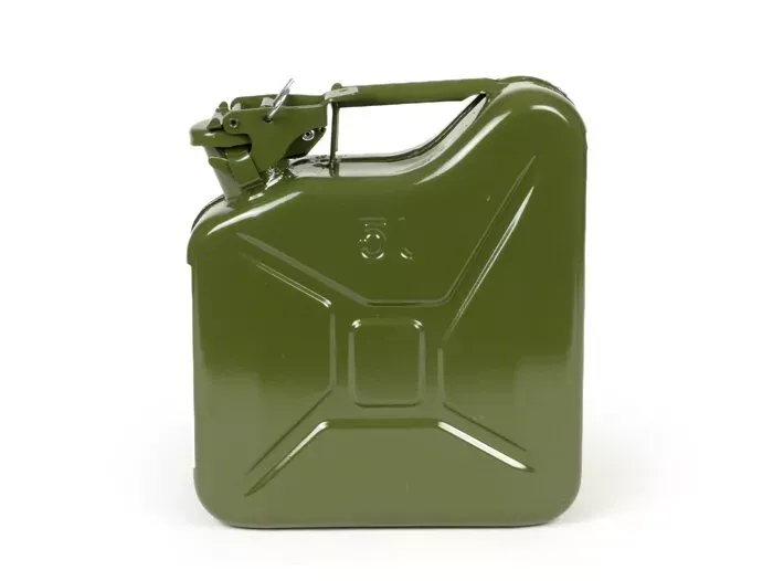 Brandstofjerrycan 5l Fa Italia Metaal Olijfgroen Past op Bagagerek Vespa Largeframe Sprint Rally