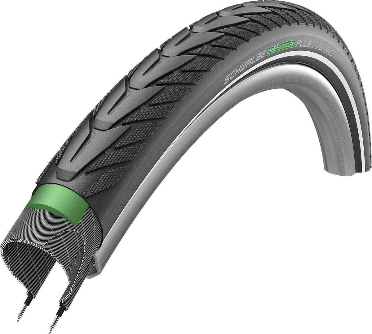 Buitenband Schwalbe Energizer Plus GreenGuard 28 x 1.75- 47-622mm Zwart Met Reflectie