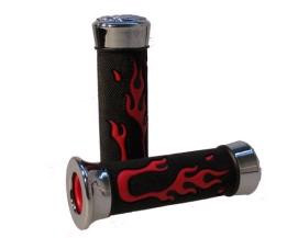 Handvatset Flame - Custom zwart, rood en chrome