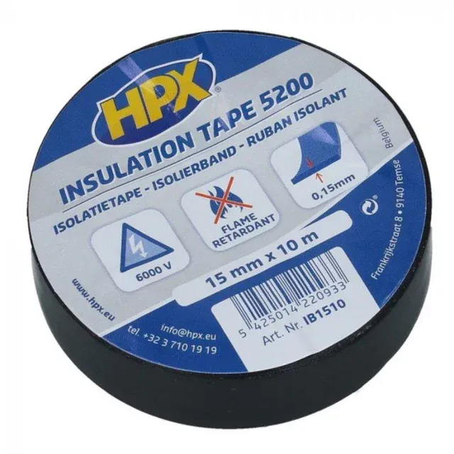 Isolatie tape HPX zwart (15mm x 10m)