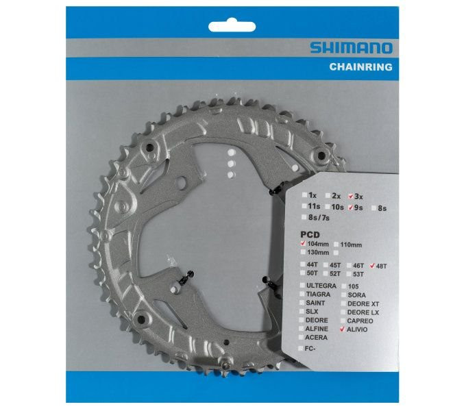 Kettingblad 48 Tands Shimano Alivio FC-T4060 9 Speed Zilver